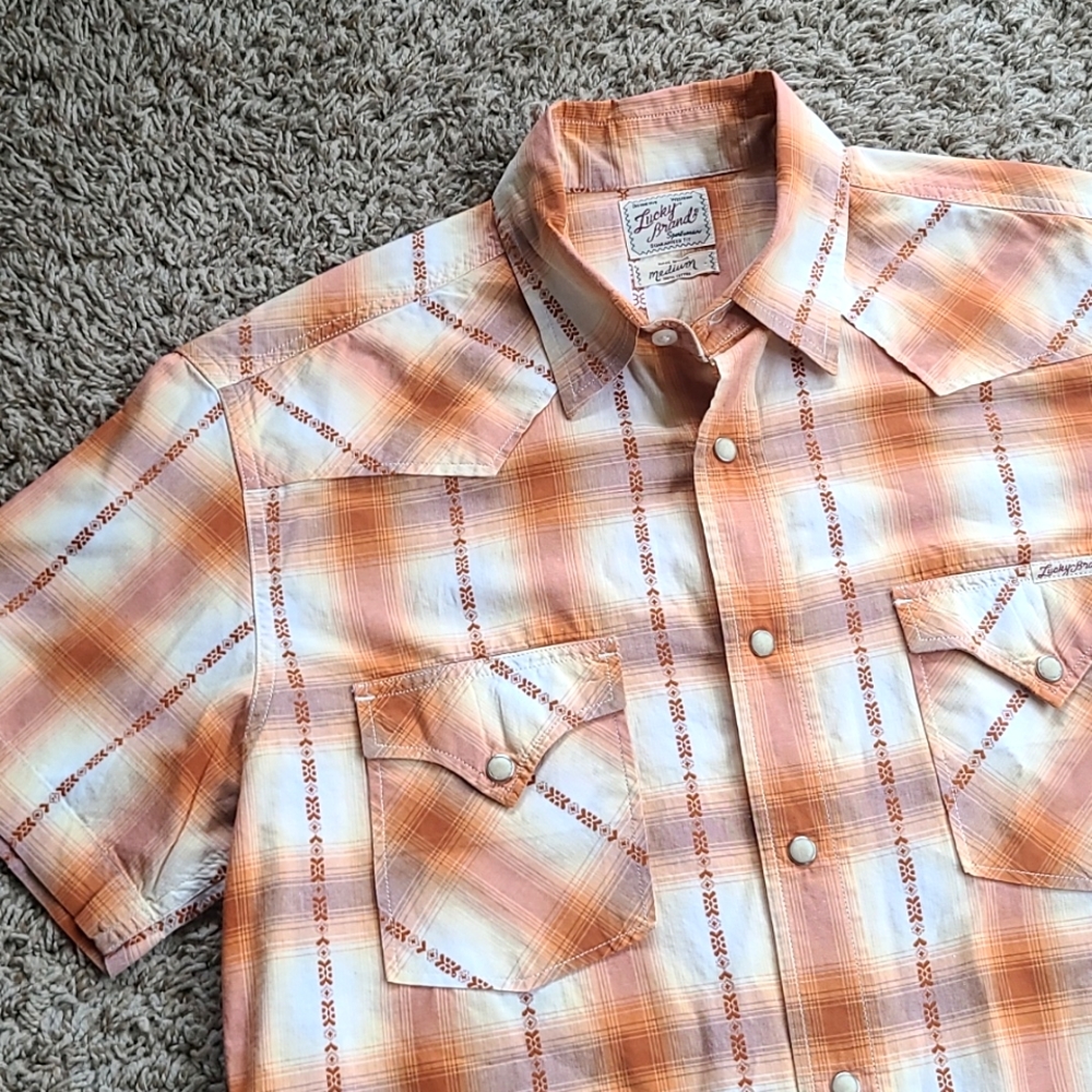 Lucky Brand VTG Western Pearl Btn S/s Shirt Orange